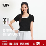 森马（Semir）短袖t恤女短款假两件百搭上衣25夏装显瘦U领套头衫109325100015