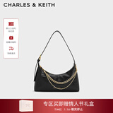 CHARLES&KEITH柔软拉链式褶皱单肩包腋下包包女包女士生日新年礼物CK2-40782472 Black黑色 S