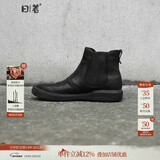 日着原创设计师品牌女靴中筒靴女春季款休闲鞋平跟靴头层牛皮女鞋 黑色 37 脚宽脚胖建议拍大一码