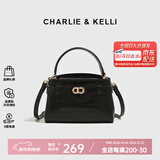CHARLIE&KELLI CK品牌轻奢包包女包鳄鱼纹凯莉包女款手提斜挎包情人节生日礼物 黑色【京仓配送 赠品牌礼袋】