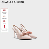 CHARLES&KEITH缎面蝴蝶结尖头高跟凉鞋女生日礼物新年礼物送女友CK1-60361556 Light Pink浅粉色 35
