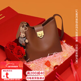 viney牛皮包包女包品牌水桶包轻奢单肩斜挎包生日新年礼物送女生女友