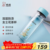 希诺（heenoor）双层玻璃杯家用女士带滤网个性潮流清新花茶杯隔热防烫便携水杯 翡翠蓝220ml