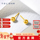 谢瑞麟（TSL）情人节礼物足金黄金耳钉光面圆球简约耳环气质小坠耳饰YK259 约1.5g  工费220元