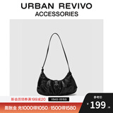 UR2025秋季新款女气质褶皱半月包单肩包UAWB50142 黑色