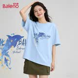 班尼路（Baleno）宽松短袖t恤女2026新款夏季潮牌天蓝色打底衫女款简约纯棉上衣服