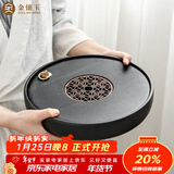 金镶玉 茶盘圆形储水家用功夫茶具干泡茶台托盘 陶瓷双圆25*5cm