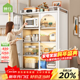 帅仕厨房置物架落地餐边收纳柜碗柜置物柜储物橱柜微波炉架烤箱架子 白5层80长：钢化玻璃/层高可调