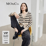 MO&Co.【绵羊毛×山羊绒】小香风针织衫条纹短款千金针织开衫摩安珂 杏黑条-第1批 S 160