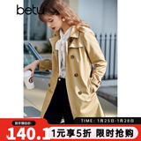 betu百图女装中长款风衣女双排扣大衣新款英伦风长外套JD2101T34 卡其色 XS