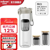 诺百纷第四代弹盖磁弹杯茶水分离泡茶杯男士女士户外便携大容量塑料水杯 陶白+大小茶仓800ml