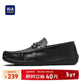 海澜之家HLA休闲皮鞋男套脚软底透气乐福豆豆鞋HAAPXM1EAL058 黑色 41