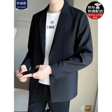 轩森图 休闲西装外套微胖男生显瘦穿搭小西装男简约大码轻熟风西服套装 黑色 2XL (180) （160-180斤）