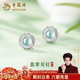 老凤祥s999足银耳钉女纯银耳环轻奢小众高级感本命年女生日礼物闺蜜耳饰 蓝水翡翠耳钉-925银【品牌礼盒】