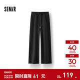 森马（Semir）休闲裤女冬发热抑菌抓绒抽绳卫裤分割宽松2025新款百搭阔腿裤 黑色90001 S
