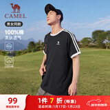 骆驼（CAMEL）夏日纯棉T神男女宽松圆领短袖上衣T恤 C36BAXLN090 幻影黑/白 XL