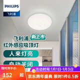 飞利浦LED全光谱吸顶灯卧室阳台厨房玄关过道餐厅走廊防水防虫三防灯 16W 12㎡内适用 900lm 人体感应白