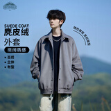 顶峰保罗（Dingfengbaoluo）夹克外套男士秋冬休闲宽松潮麂皮绒上衣美式棒球服YM9921灰色L