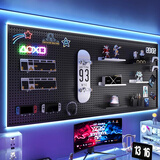 全品屋金属洞洞板置物架电脑宿舍客厅墙面展示收纳架带挂钩黑46