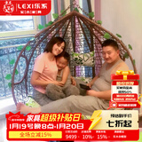 乐系（LEXI） 吊椅双人鸟巢秋千吊篮家用室内阳台吊兰户外吊床藤椅摇篮椅躺椅 双人咖啡色细藤特大号 静音款
