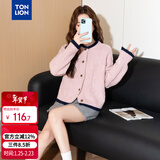 唐狮（TonLion）2025秋冬女圆领撞色间条绞花开衫