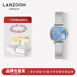 LANZOOM蓝族黑金小方糖手表女【何泓姗同款】满天星情人节生日礼物送女友 【代写贺卡】银色钢琴带