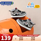 江博士秋冬男女童拼色保暖学步鞋 户外休闲魔术贴儿童运动鞋 灰/黑(内里加绒) 34 脚长约20.9-21.5