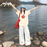 MJ STYLE杏色短袖女2026年新款夏季时尚高端洋气纯棉女士T恤打底衫上衣
