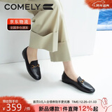 康莉（COMELY）乐福鞋女羊皮平底一脚蹬单鞋舒适通勤百搭小皮鞋秋季女鞋 黑色 37