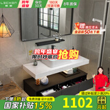 勒臣实木北欧浴室柜组合酒店风小户型大理石台上盆卫生间洗漱台洗脸盆 主柜+黑烤漆方镜70cm