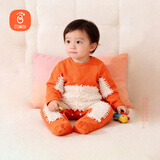 贝瑞加（Babyprints）婴儿连体衣宝宝秋冬拖地护肘爬服防脏擦地哈衣包手包脚衣服 桔90
