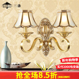 三洛（SANLUO）美式全铜壁灯客厅背景墙卧室床头灯欧式简约过道楼梯酒店壁灯H502 H502-2B双头+含LED三色灯泡