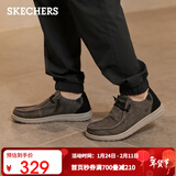 斯凯奇（Skechers）男鞋秋冬一脚蹬乐福鞋帆布鞋厚底低帮休闲商务鞋66387 黑色/BLK 41