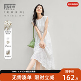 对白新中式国风印花连衣裙女2025夏季新款后背绑带设计感气质裙子 镂空花 L