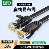 绿联六类网线 千兆网络宽带线 CAT6类家用电脑监控扁平网线 8芯双绞成品跳线 10米 黑色50178