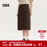森马（Semir）森柔牛仔|牛仔半身裙女开叉长裙显腿长秋盐系复古直筒裙潮酷 深咖啡50954 L