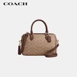 蔻驰（COACH）【品牌直供】女士ROWAN中号手提单肩斜挎波士顿包棕黄/棕色CV961