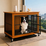 茉宠【狗笼子木质家具款】小型犬中型犬大型犬带厕所宠物金毛边牧专用 木胡桃 97*67*89.5（推荐65斤内）热销尺码 基础款-【笼子+托盘+轮子】