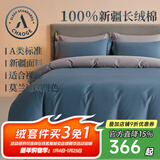 巢歌A类亲肤100%新疆长绒棉四件套纯棉大红婚庆马年床上用品双人被套 【全新升级】 似海蓝 适用1.8-2.0 床单款 220-240被套