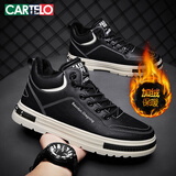 卡帝乐鳄鱼男鞋冬季保暖棉鞋男时尚鞋子男户外中帮板鞋男 998M 黑色加绒 42