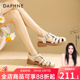 达芙妮官方 罗马凉鞋女2025新品春夏包头鞋复古编织粗跟沙滩鞋软底凉鞋 米色【经典热卖款】 36