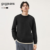 gxgjeans男装 假两件休闲时尚打底圆领毛衣针织衫 25年冬新品 黑色 M (170)