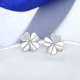 丝芙蒂（silverdews）999银饰四叶草耳钉女气质日韩国个性简约创意潮人学生耳环耳饰品 999足银（镶钻 四叶草耳钉一对）