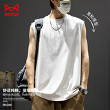 猫人【100%棉】背心男纯棉宽松无袖上衣男士纯色打底运动健身坎肩