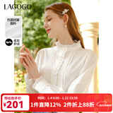 LAGOGO【抗菌抗皱】法式木耳边白衬衫女士拉谷谷春秋长袖立领上衣 本白色(V1) S