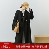 范思蓝恩22FS4099西装式双面呢子大衣女中长款秋冬韩系羊毛呢外套 气质黑 XS