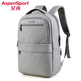 艾奔（ASPENSPORT）商务双肩包时尚简约男士旅行背包笔记本电脑包休学生闲书包 浅灰色