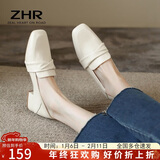 ZHR乐福鞋女一脚蹬真牛皮粗跟单鞋懒人鞋方头舒适英伦皮鞋女BL66米35