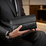 鹿师傅手工植鞣头层牛皮男士手拿包牛皮密码锁手机钥匙零钱收纳包 图腾黑 头层牛皮