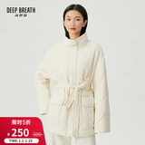 深呼吸DEEP BREATH女装立领中长款棉服上衣外套女【附腰带】A400926 白 L (4)